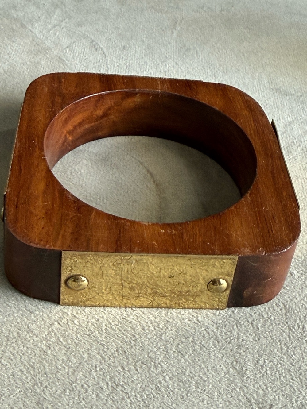 Wood and Brass Square Bangle Bracelet - Brown